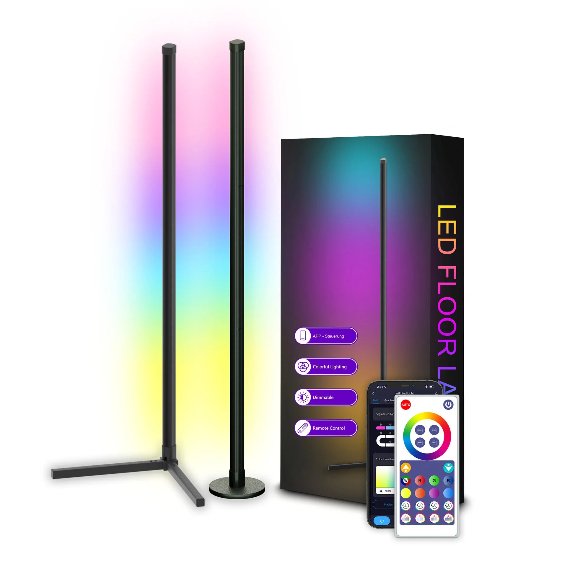 RGB LED Dimmable Floor Lamp – Mood Lighting for Bedroom & Studio