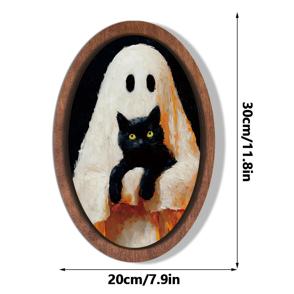 Halloween Ghost Wooden Photo Frame Painting Retro 3D Hanging Plaque Festival Decor Wall Sticker for Home Party Wall Decor Oasis Select MZ1155 Medium