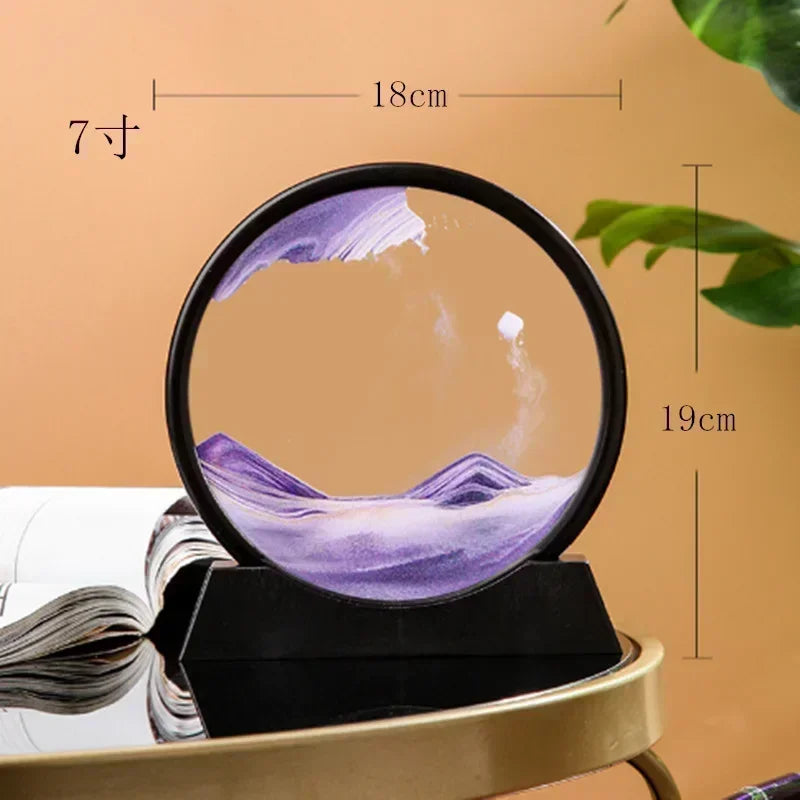 Round Glass Deep Sea Sand Art Picture Dynamic Flowing Sandscape Ornament Creative Quicksand Painting Desktop Decor Craft Oasis Select F