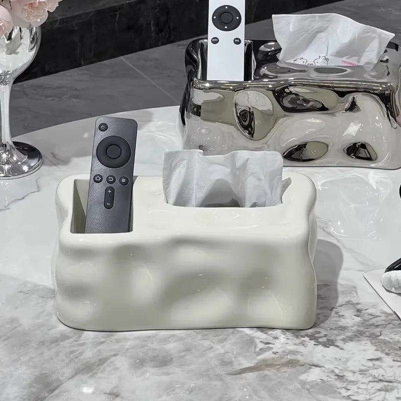 1pcs Paper Towel Box High-end Light Luxury Living Room Household Ceramic Paper Drawer Tea Table Remote Control Storage Oasis Select