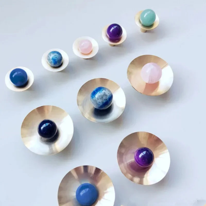Natural Stone+solid Brass Kitchen Drawer Cabinet Handle Furniture Pink Crystal Knobs Hardware Cupboard Pull Oasis Select