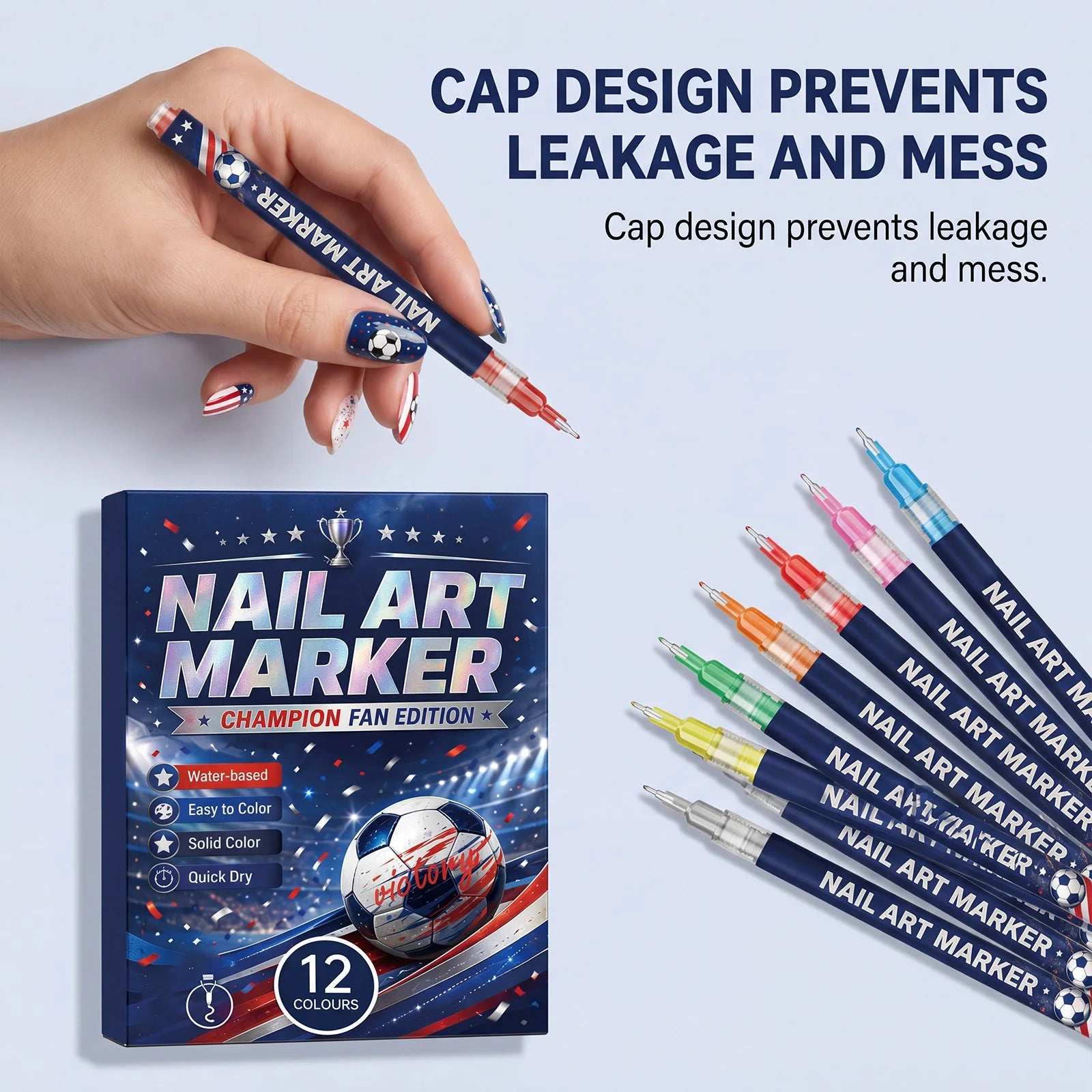 12-Color Soccer Fan Nail Art Marker Pens | Quick Dry DIY Set