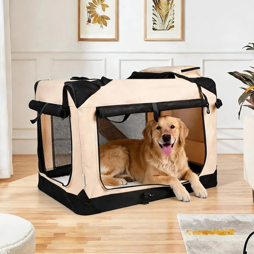 Easy Storage Foldable Soft Dog Crates Kennel 3 Door Soft Sided Travel Pet Car Carrier with Straps Mat for Dogs Cats Rabbits Oasis Select