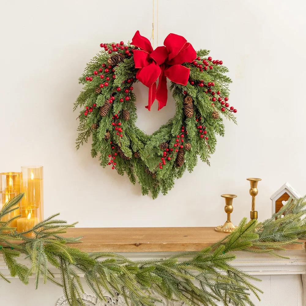 Christmas Bow Red Fruit Artificial Simulation Wreath for Home Interior and Exterior Decoration plant garden decoration Oasis Select