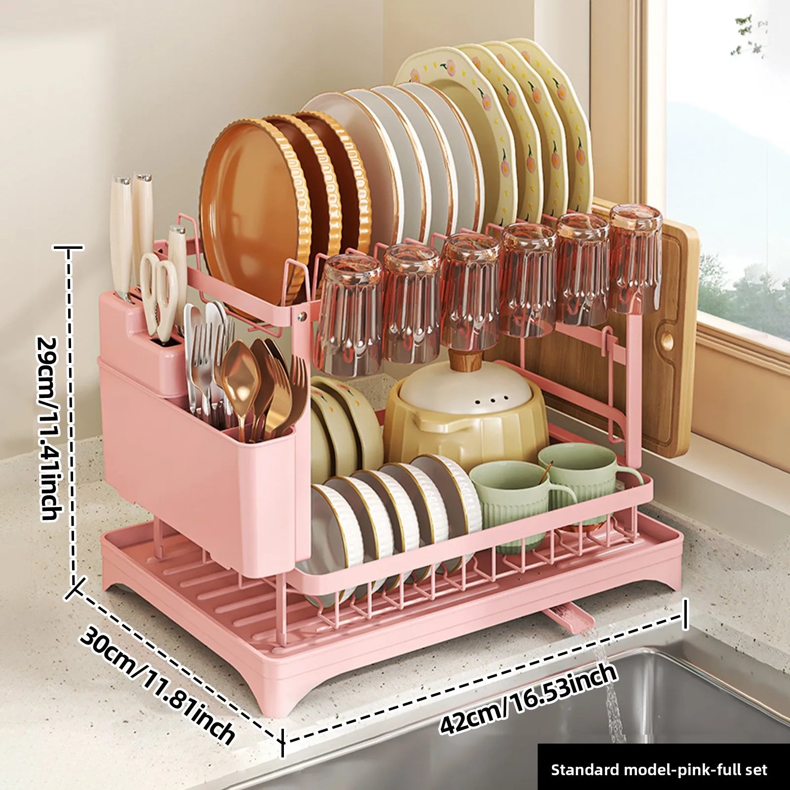 Kitchen Bowl Rack Drain Rack Household Shelf Multifunctional Dishes Storage Box Cupboard Oasis Select Pink standard