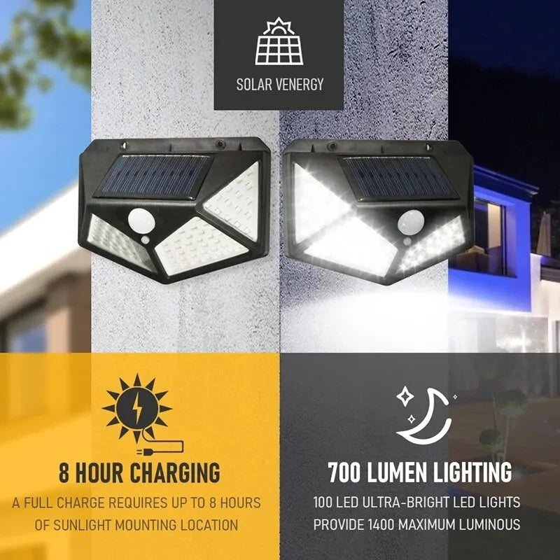 1/2/4/6/10PCS 100 LED Solar Wall Lamp 4 Sides Luminous With Motion Sensor Outdoor Garden Courtyard Waterproof Wall Light Oasis Select
