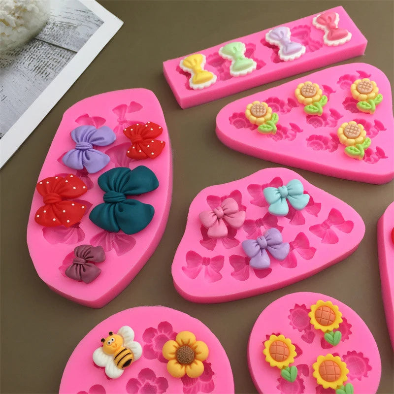Cute Cartoon Flowers Bow Bee Fondant Silicone Molds DIY Cupcake Fondant Cake Decorating Chocolate Candy Baking Mold Oasis Select
