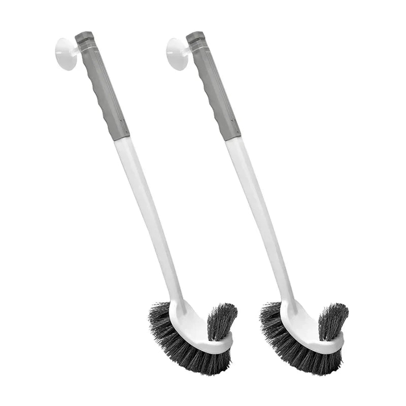 Long Handle Toilet Brush with Suction Cup, Double-Sided Elbow Design, No Dead Corners, Wall Mounted, for Squatting Sink Oasis Select grey-2pcs