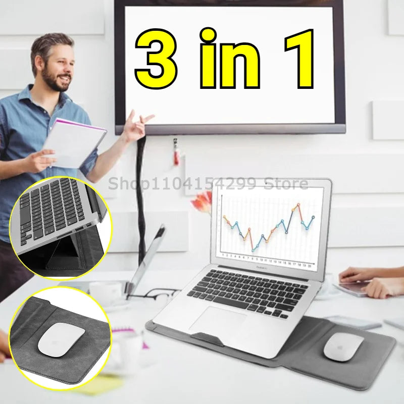 Built-in Stand Protective Laptop Protective Bag Tablet Cushion Foldable Bag Data Cable Storage Bag for Macbook Notebook Case