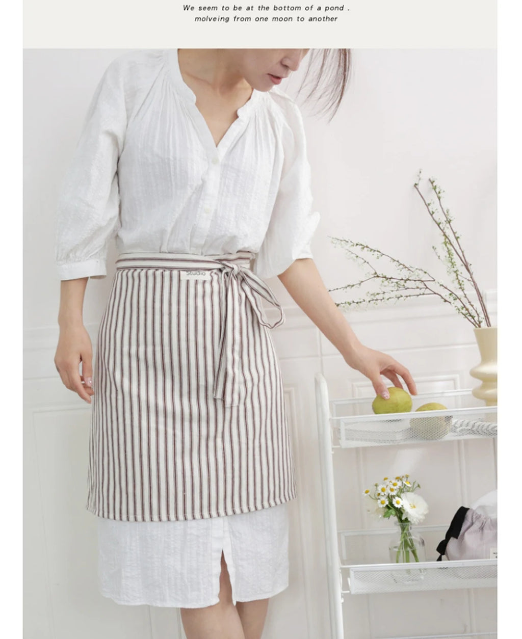 Art Studios Cotton Stripe Apron Anti Fouling Elegant Cooking Half Apron Washable Anti Oil Waist Apron Restaurant Oasis Select