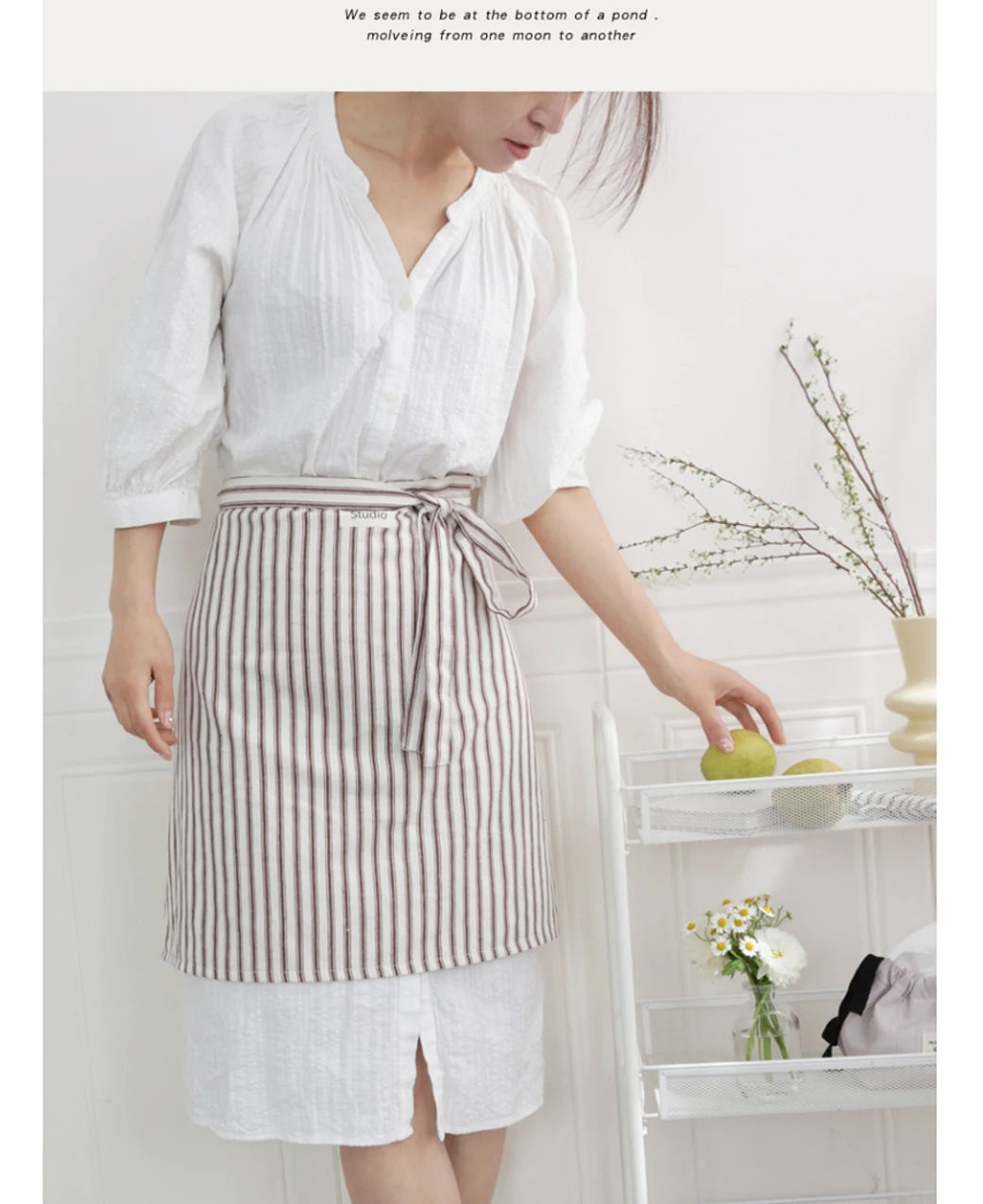 Art Studios Cotton Stripe Apron Anti Fouling Elegant Cooking Half Apron Washable Anti Oil Waist Apron Restaurant Oasis Select