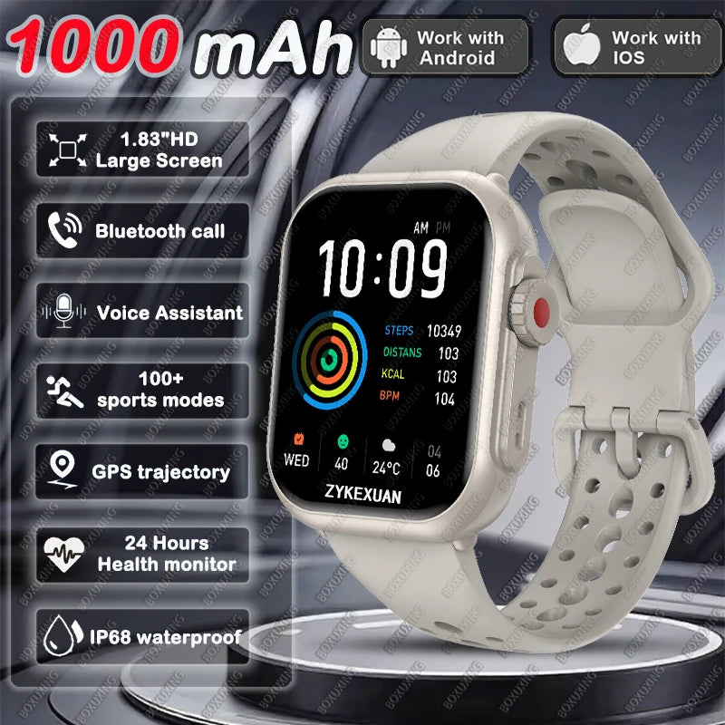 BOXUXING 1.85" AMOLED Smart Watch – Bluetooth Call, GPS, IP68