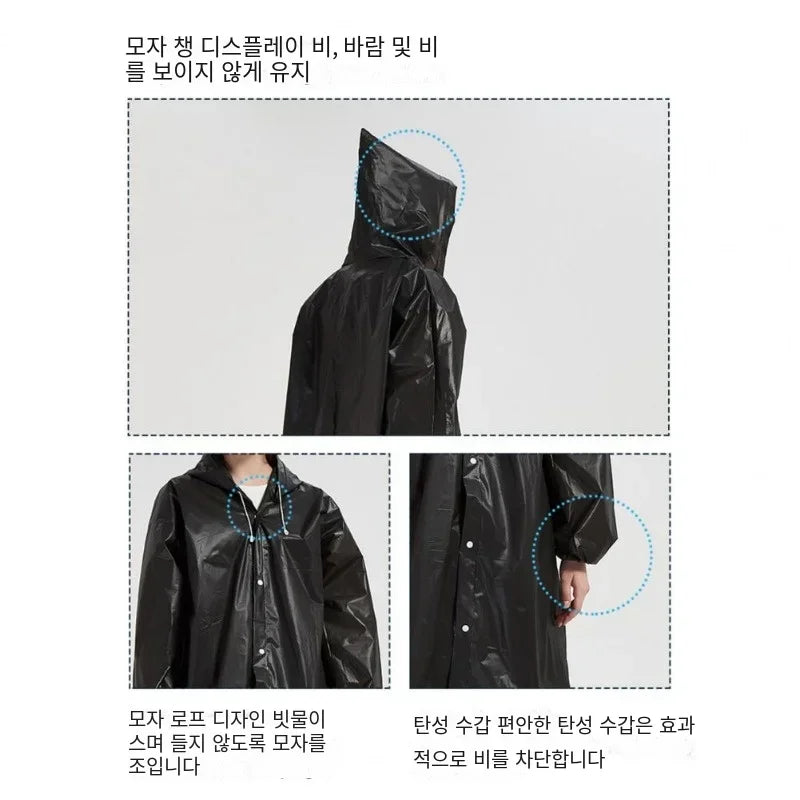 High Quality 1piece 145*68CM EVA Unisex Raincoat Thickened Raincoat Women Waterproof Men Black Camping Waterproof Rainwear Suit Oasis Select