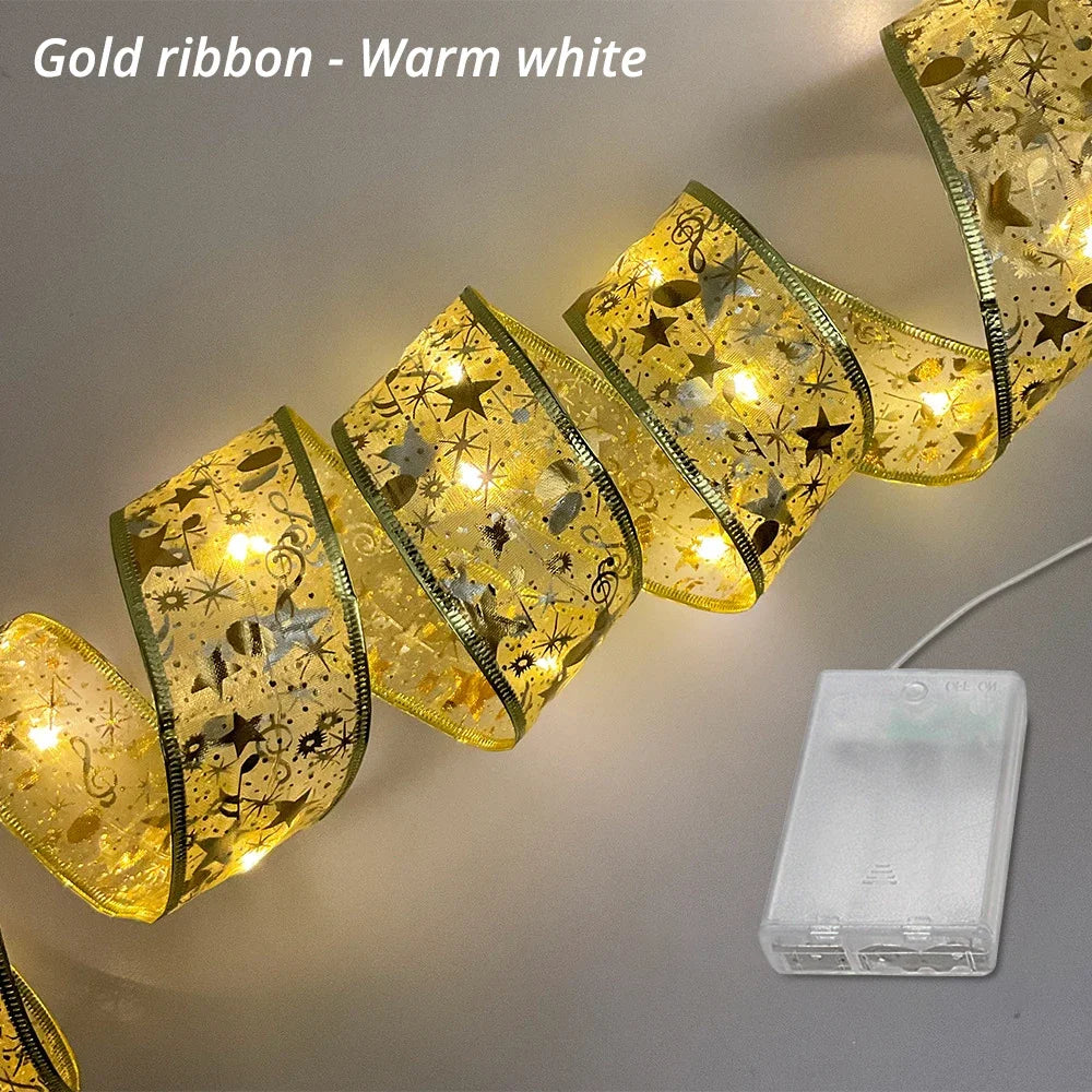 Gold Ribbon LED Fairy Lights 10m – Warm White Christmas String