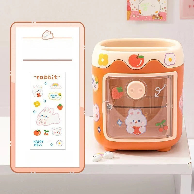 Cute cute pig pen holder student large-capacity desktop storage bucket girl children's stationery storage container wholesale Oasis Select orange