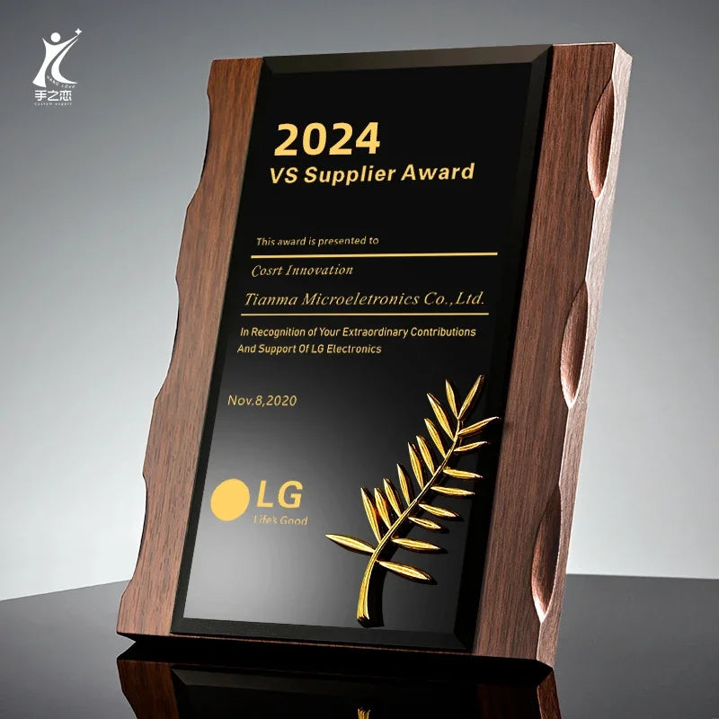 Custom Crystal Medal Metal Wheat Ear Walnut Wood Medal Trophy Custom Join Authorized Agents Plaque Oasis Select