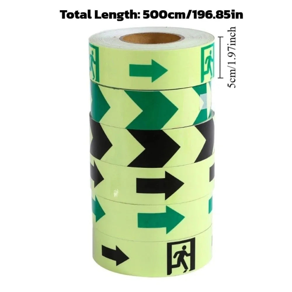 5M Length Emergency Exit Luminous Tape Waterproof Glow ln The Dark Anti-Slip Floor Marker Sign Arrow Design Safety Exit Marker Oasis Select