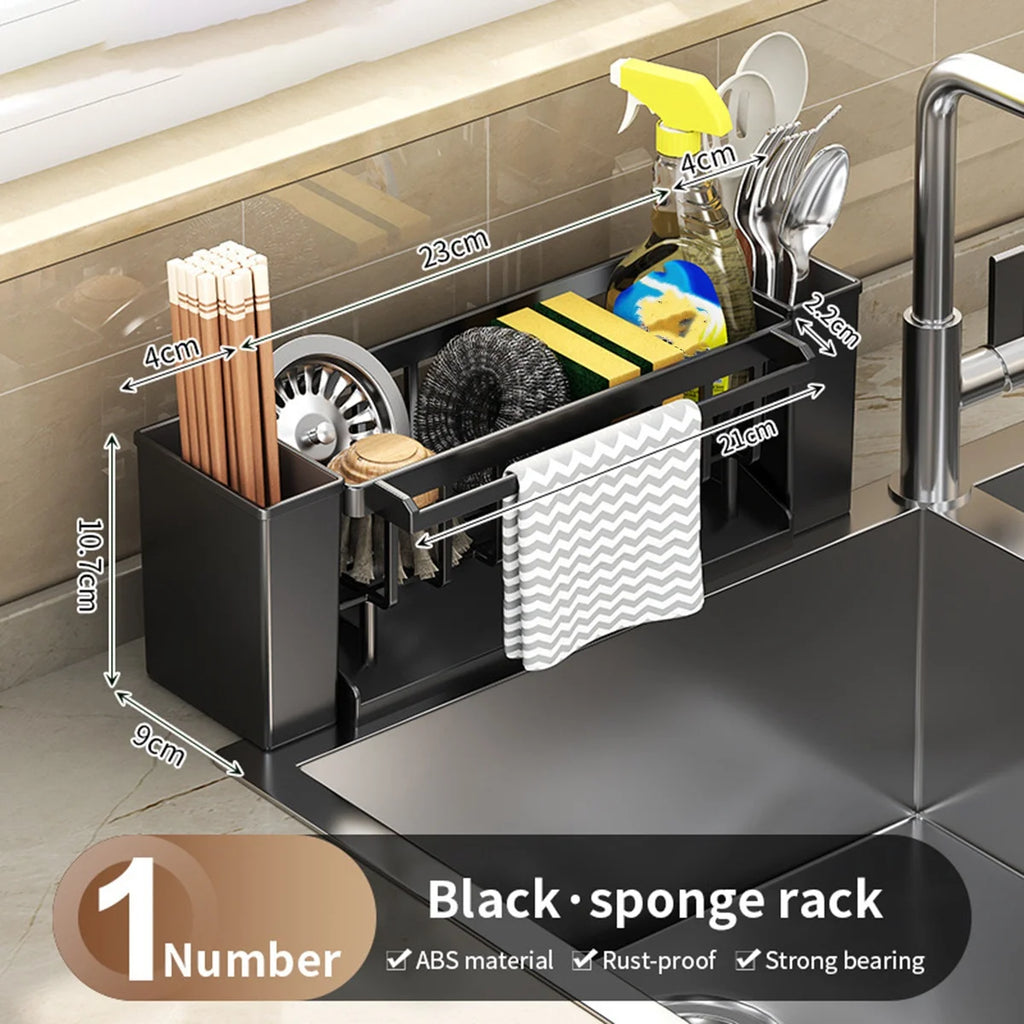 Kitchen Sink Organiser,Kitchen Sink Sponge Holder With Brush Holder,Rag Drain Rack, Bathroom Organizer, Sink Faucet Sink Ra Oasis Select black