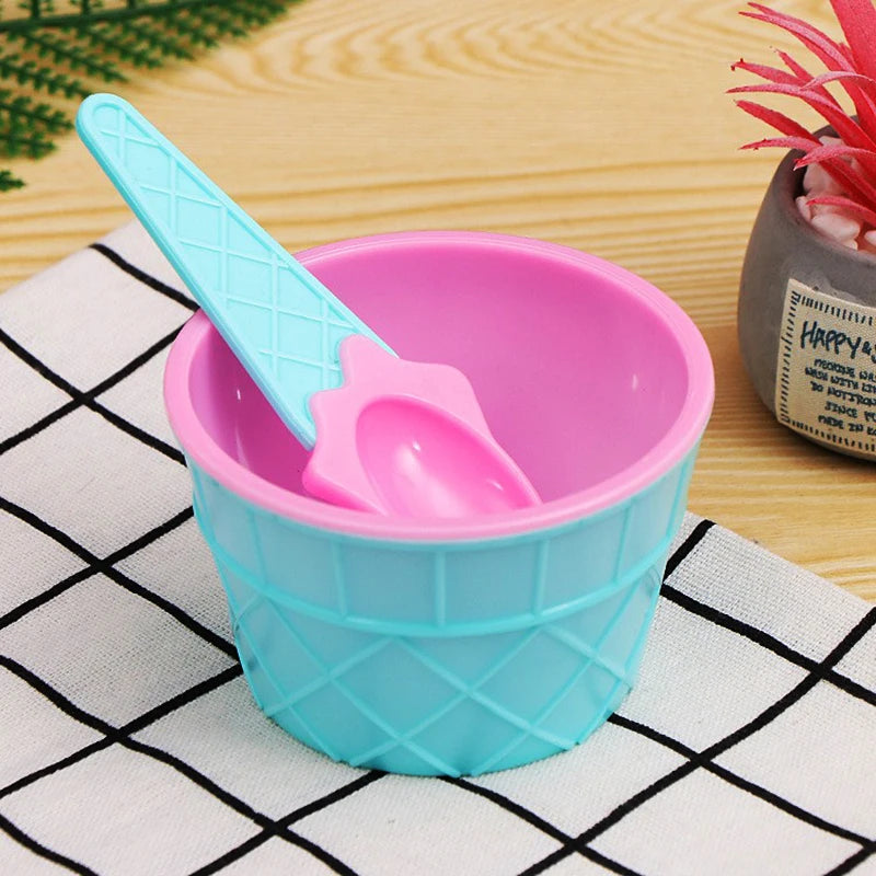 1Set New Kids Ice Cream Bowl Spoon Set Durable Children Gifts Lovely Dessert Bowl DIY Ice Cream Tools icecream bowl+spoon Oasis Select style N