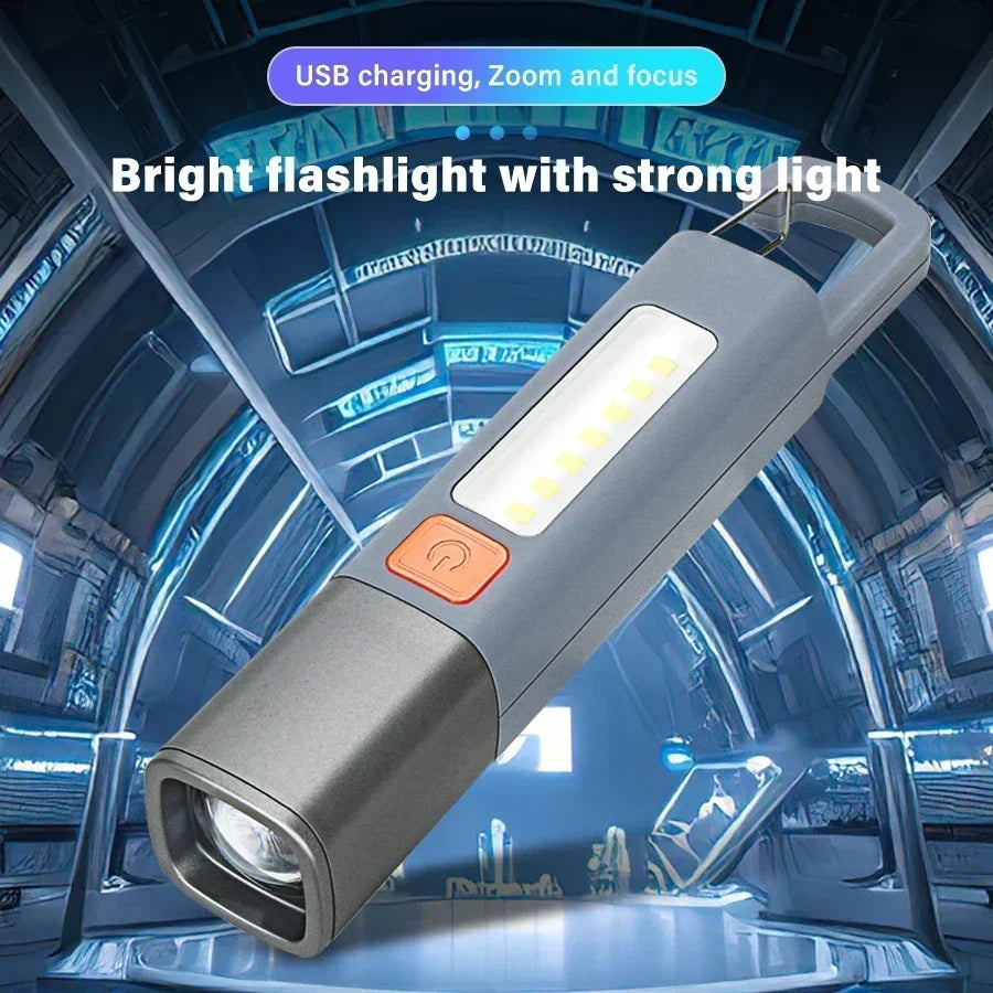 Mini Portable LED Flashlight USB Rechargeable With Hook Zoomable Torch Outdoor Camping Hiking Long-range Emergency Lantern Oasis Select