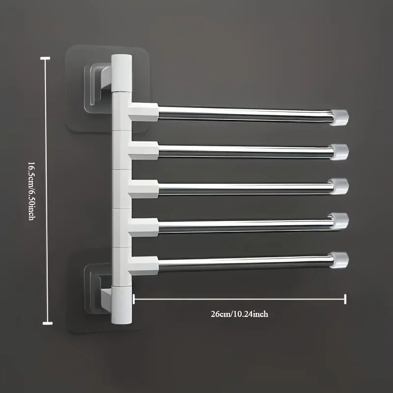 1Pc Silver Aluminum Swing Arms Towel Rack Save Space 5-Bar Towel Hanger Wall Mounted Bracket Hanging Holder Bathroom Tool Oasis Select