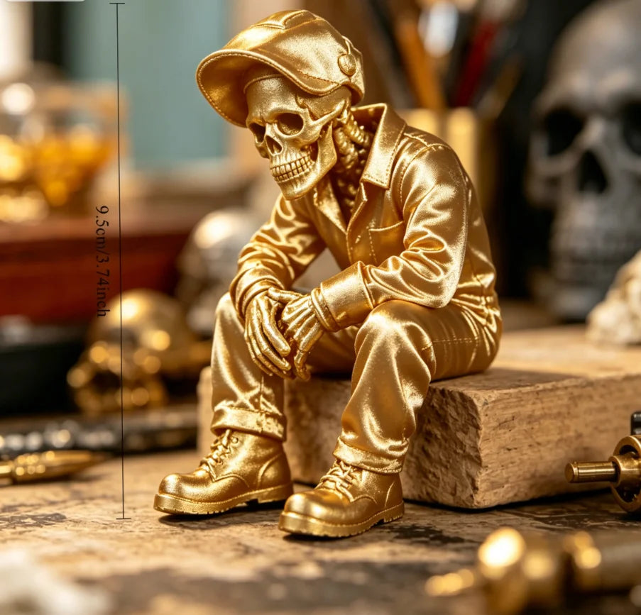 Skeleton Electric Welding Worker Figurine Gothic Style Edge Sitter Statue Skull Ornament for Home Office DeskShelf Display Decor Oasis Select Workers gold 9.5x7x6.1cm