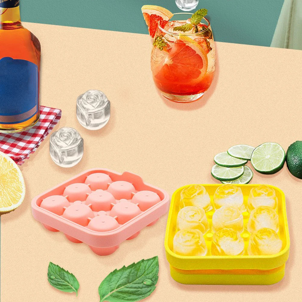 Rose Ice Cube Tray – 9-Cavity Silicone Mold for Whiskey