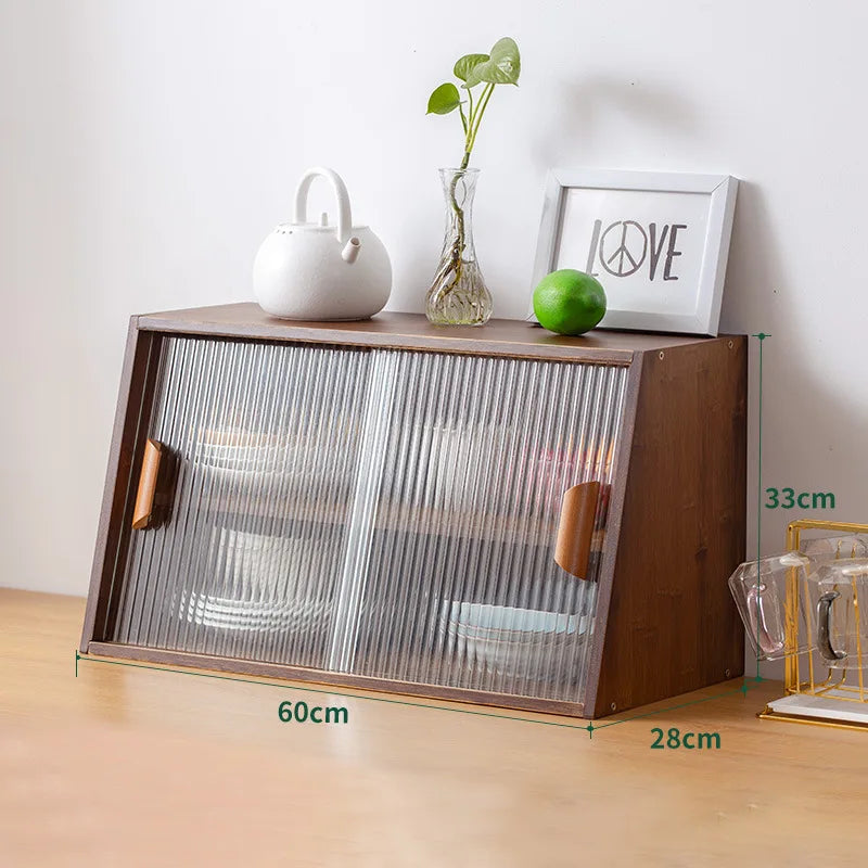 Japanese desktop dining side cabinet glass door display cabinet kitchen countertop cup storage rack household cabinet bamboo Oasis Select 60 long walnut