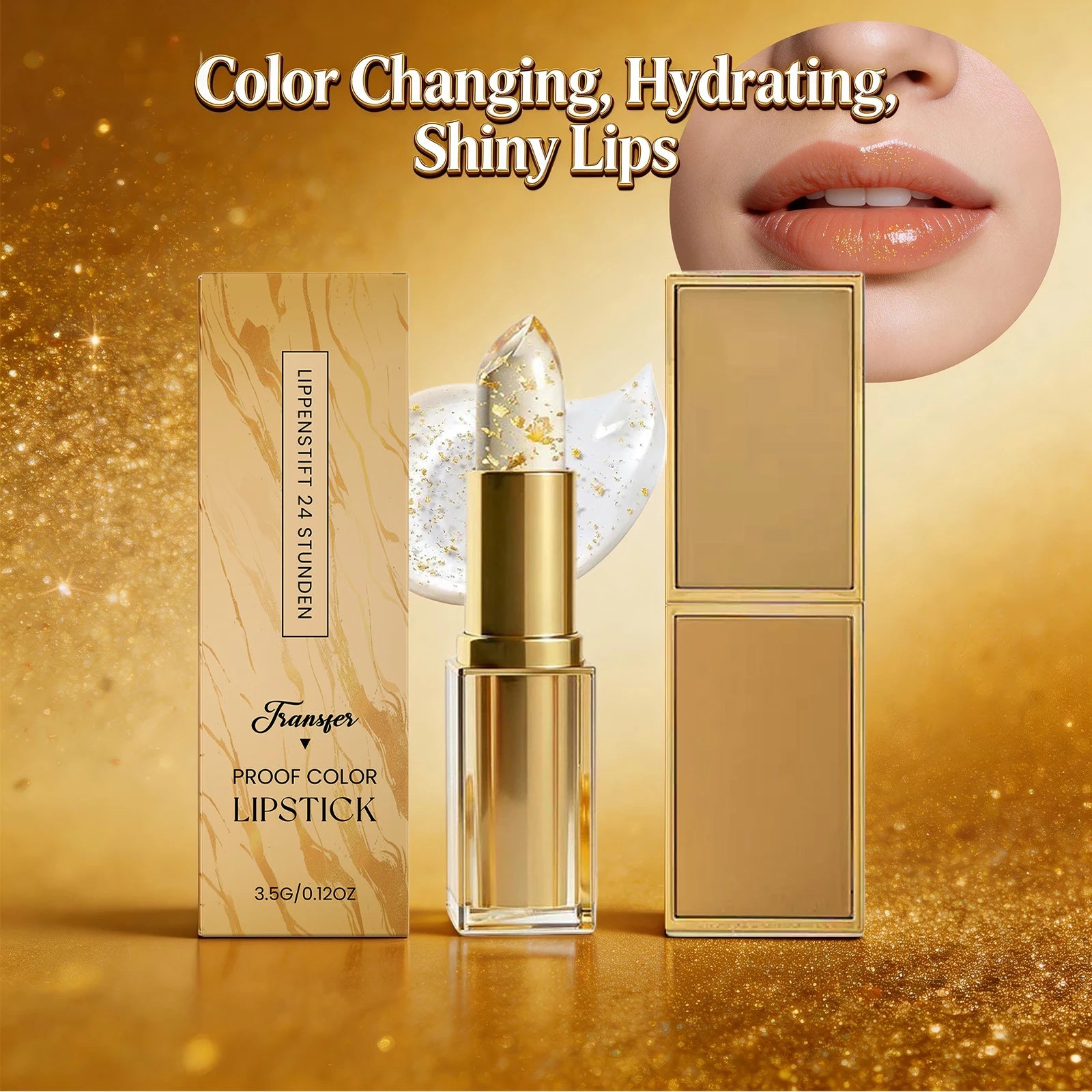 Golden Foil Color Changing Lipstick,Moisturizing and Smoothing Tinted Lip Care Radiant Lip Glow, For All-Day Comfort Oasis Select