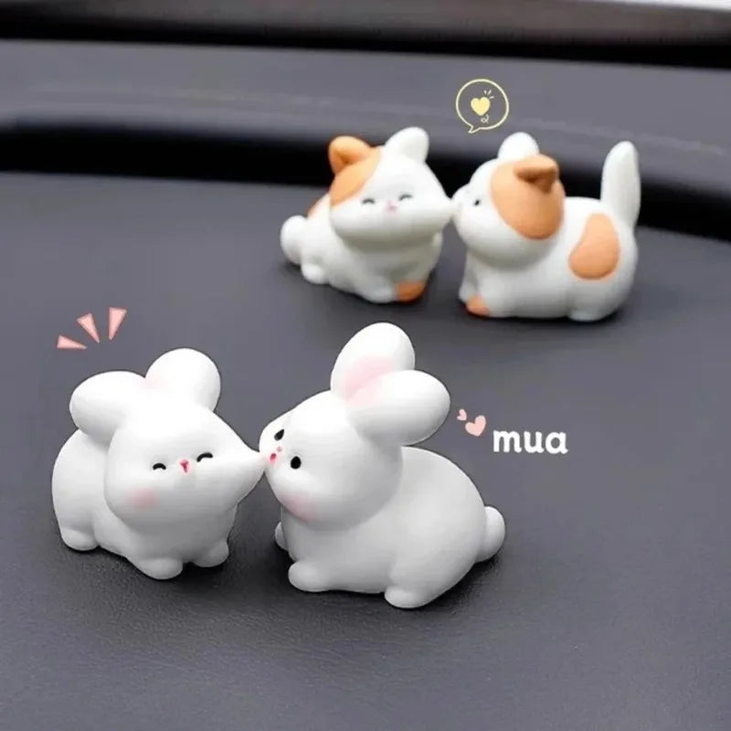 Kiss Face Rabbit Kitten Doll Car Decor Funny Resin Ducks Frogs Figurines Car Interior Dashboard Cute Car Accessories Oasis Select