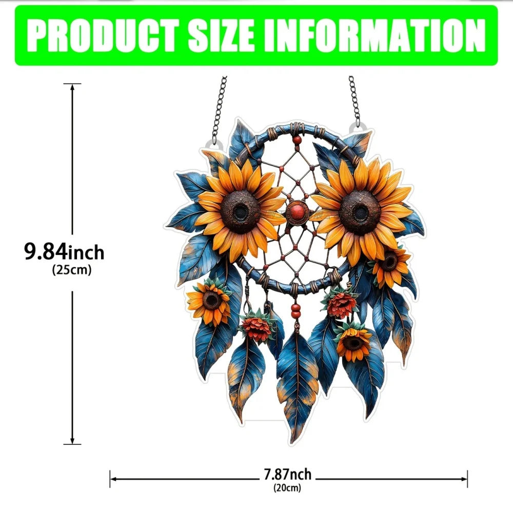 1PCS Acrylic Dream pendant Catcher Hanging Ornament Waterproof Design Home Decor Butterfly Hummingbird Art Gift Idea Decoration Oasis Select Sunflower