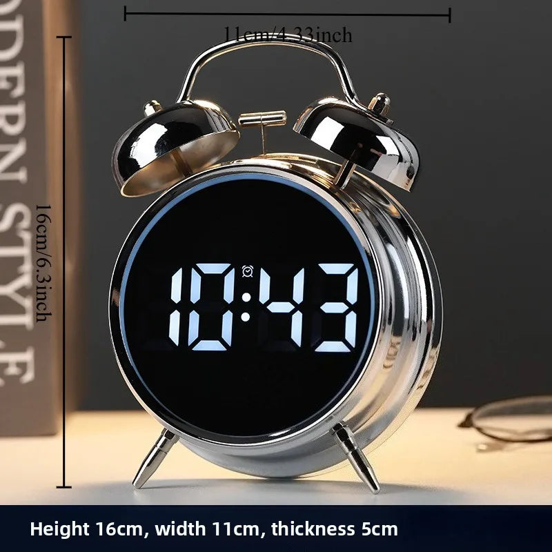 Student Alarm Clock with Ultra-Loud Volume Metal Bell for Hard-to-Wake-Up Individuals Multi-Functional and Pluggable Oasis Select silver