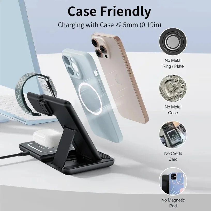 Foldable 3 In 1 Night LED Light Wireless Charger Quick Charging Dock For iPhone 16-12 Pro Samsung Apple Watch 2-8 SE Airpods Pro Oasis Select
