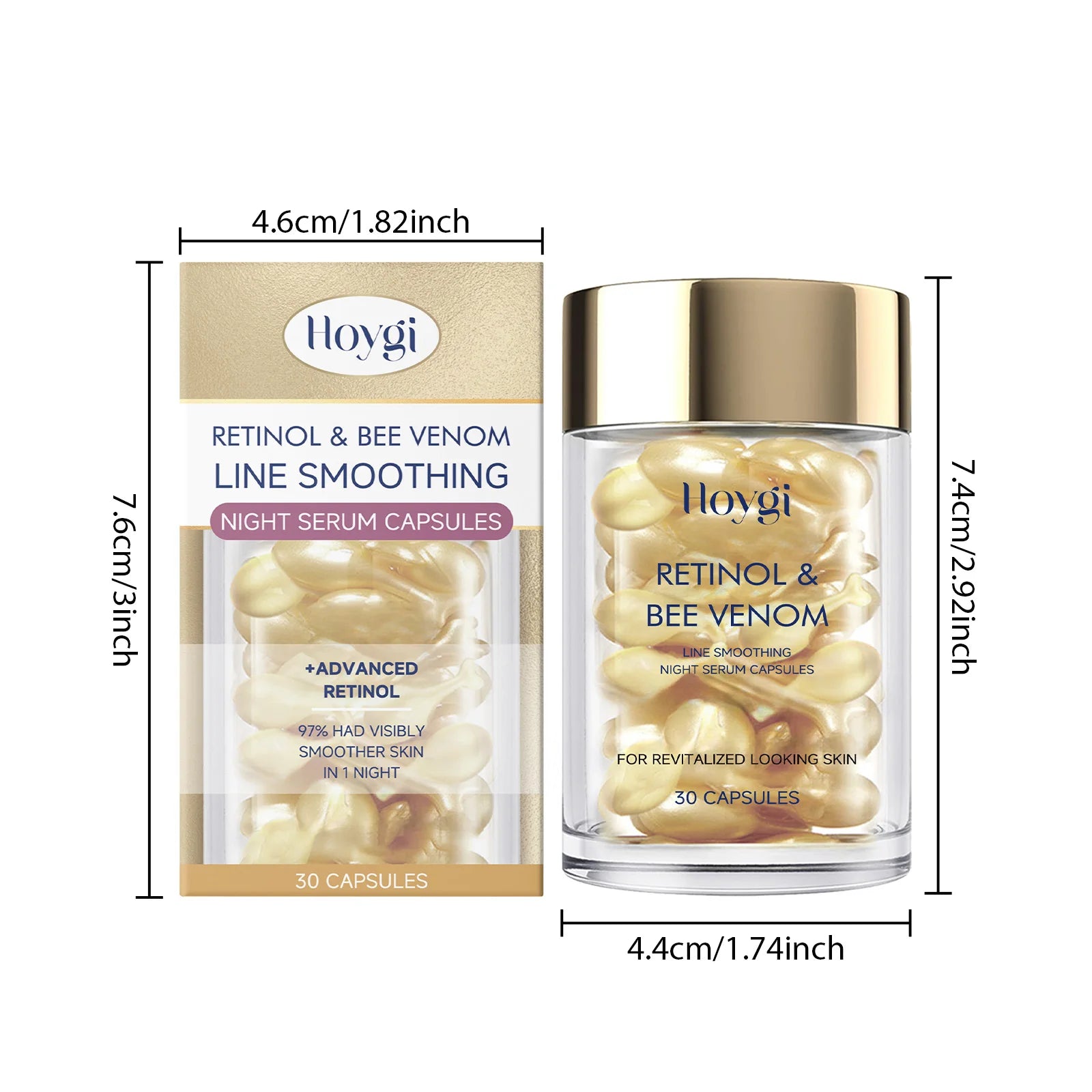 Retinol Bee Venom Facial Capsules Anti-Wrinkle Firming Smoothing Moisturizing Facial Skin Anti-Aging Night Serum for Face & Neck Oasis Select