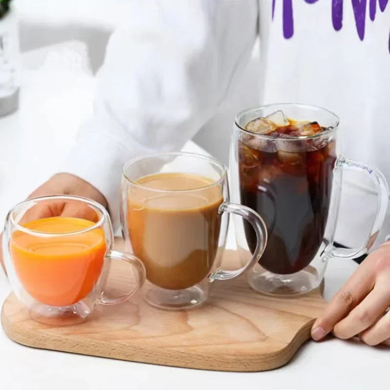 150-450ml Coffee Cup Double Wall Transparent Glass with Handle Double-layer Heat Insulation High Temperature Juice Milk Cup Oasis Select