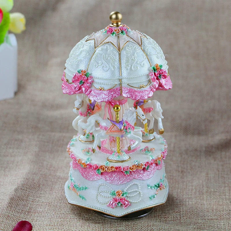 Music Box Carousel Crystal Ball Music Box Children's Birthday Gift for Girls Girlfriends Birthday Gift Music Box Oasis Select White