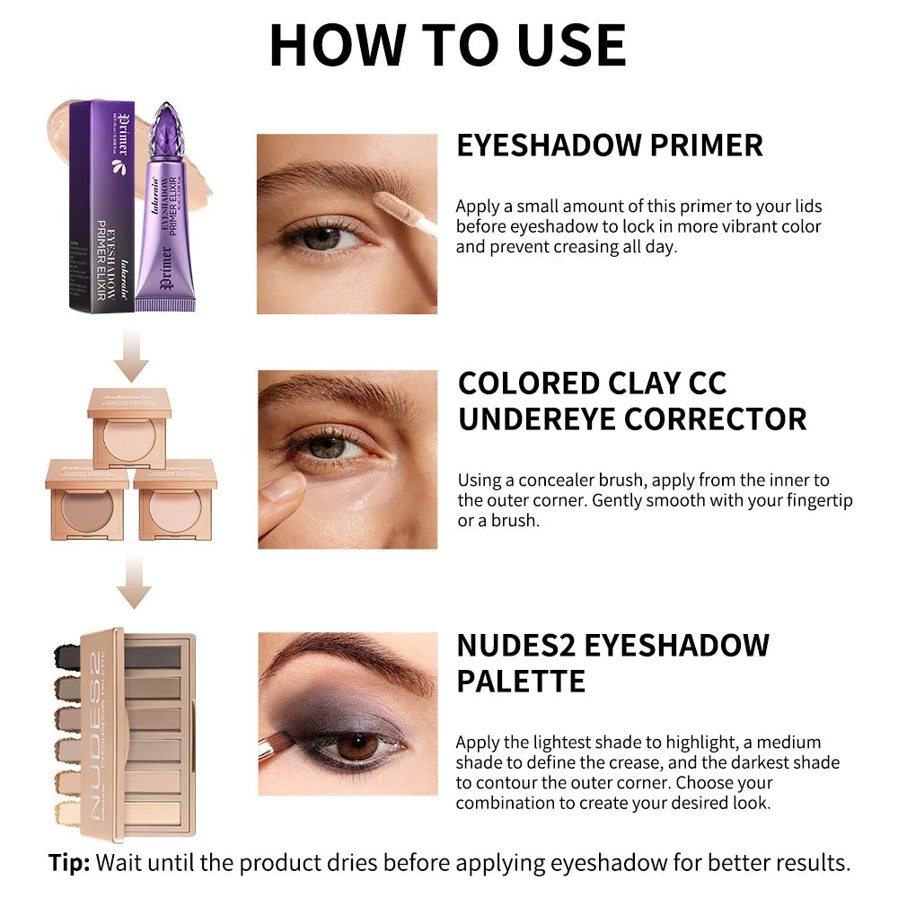 Eyeshadow Primer & Under-eye Concealer & Eyeshadow Palette Set Waterproof Long-lasting Pigmented Makeup Flawless Eye Makeup Oasis Select