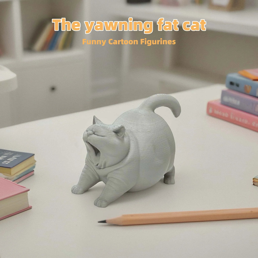 Funny Yawning Fat Cat Figurine Miniature Cartoon Kitten Statue Cute Chubby Cat Ornament for Home Office Desktop Decor Cute Gifts Oasis Select