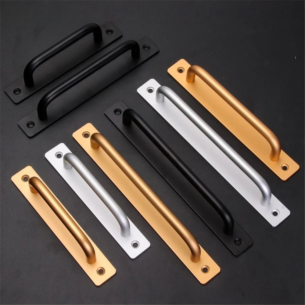 Aluminium Alloy Punch-free Furniture Cabinet Handle Sliding Barn Door Handle Pull And Flush Hardware Set Wood Door Drawer Handle Oasis Select