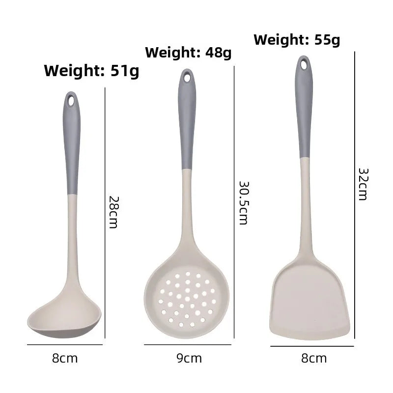 Food Grade Silicone Spatula Non Stick Pot Spatula Heat-resistant Pot Protector Household Stir Fry Soup Spoon Oasis Select gray white