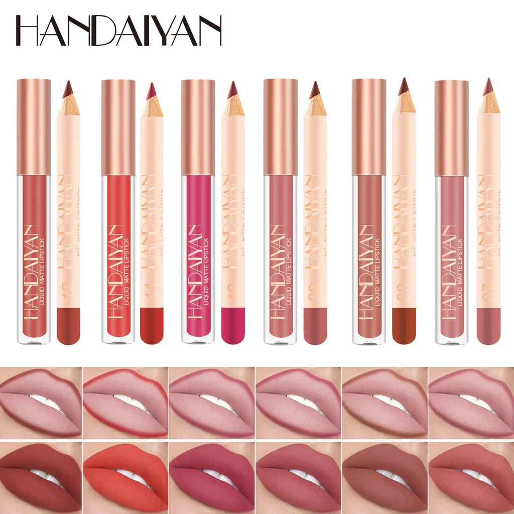 Women 2 in 1 Lipstick and Liner Set Waterproof Matte Makeup Korean Beauty Long Lasting Cosmetic Lip Kit Oasis Select