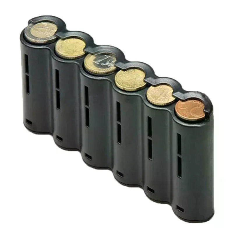 Portable 6 Slot Euro Coin Storage Dispenser with Spring - Home Waiter Driver Coins Safe Piggy Bank Euro Coins Holder Collector Oasis Select