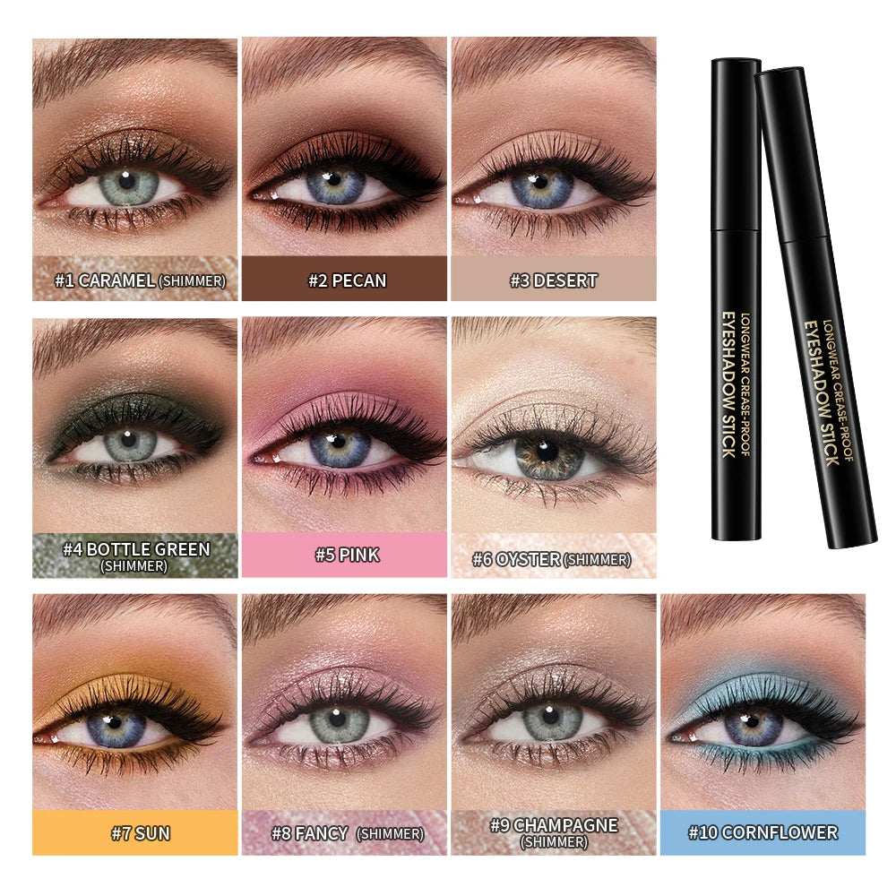 10 Colors Glitter Eyeshadow Stick 10 Counts Highlighter Eye Shadow Stick Set Colorful Eyeshadow Pencil Crayon Eyeliner Cosmetic Oasis Select