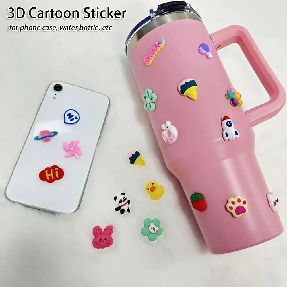 4Pcs/Pack Water Cup Stickers New DIY Decoration 3D Cartoon Sticker Refrigerator Phone Case Decoration Hard Resin Soft Rubber Oasis Select