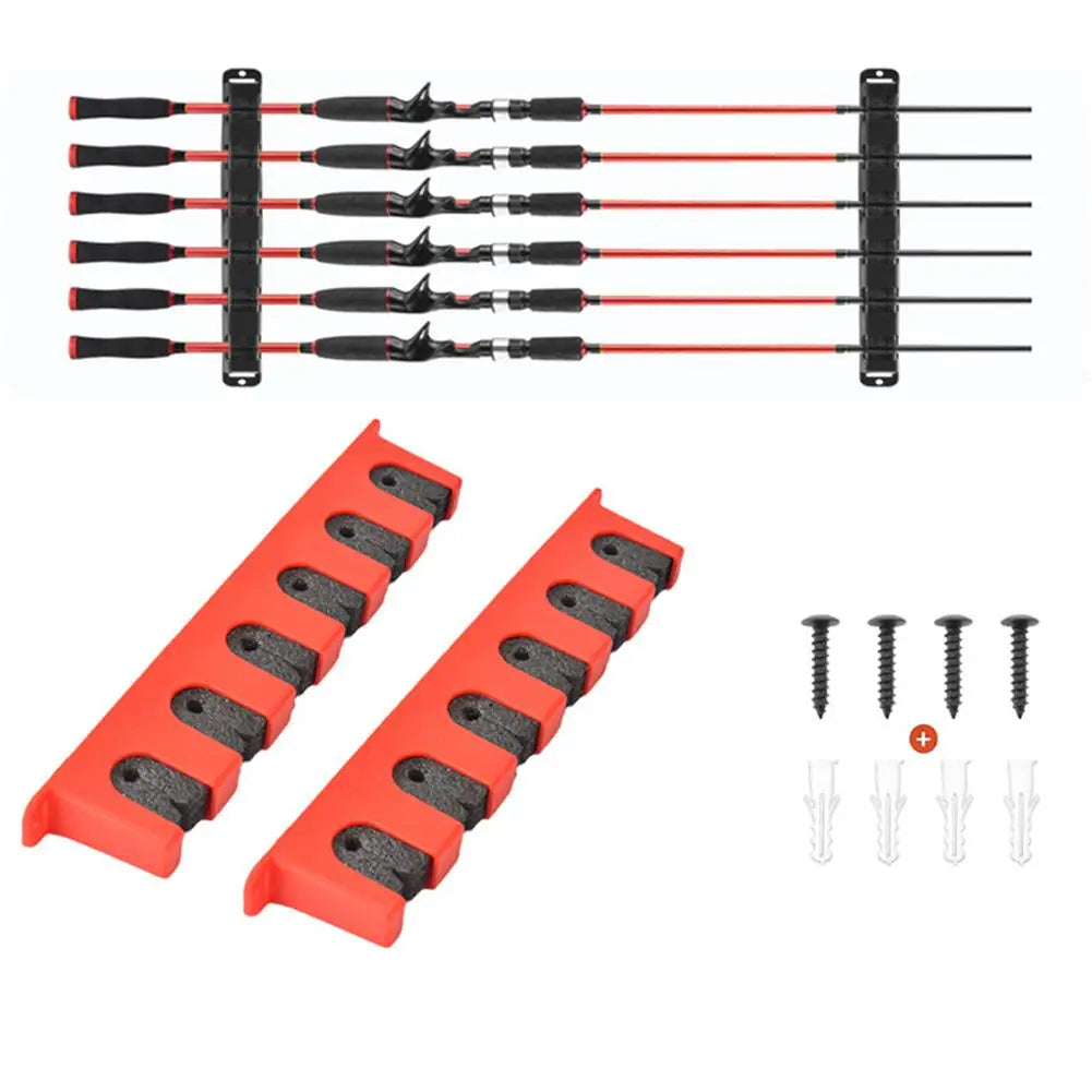 Easy-Install Fishing Rod Holder Wall Mounted Fixing Bracket for Boat Fishing Rod Holder Display Stand Fixed Frame Oasis Select horizontal RED