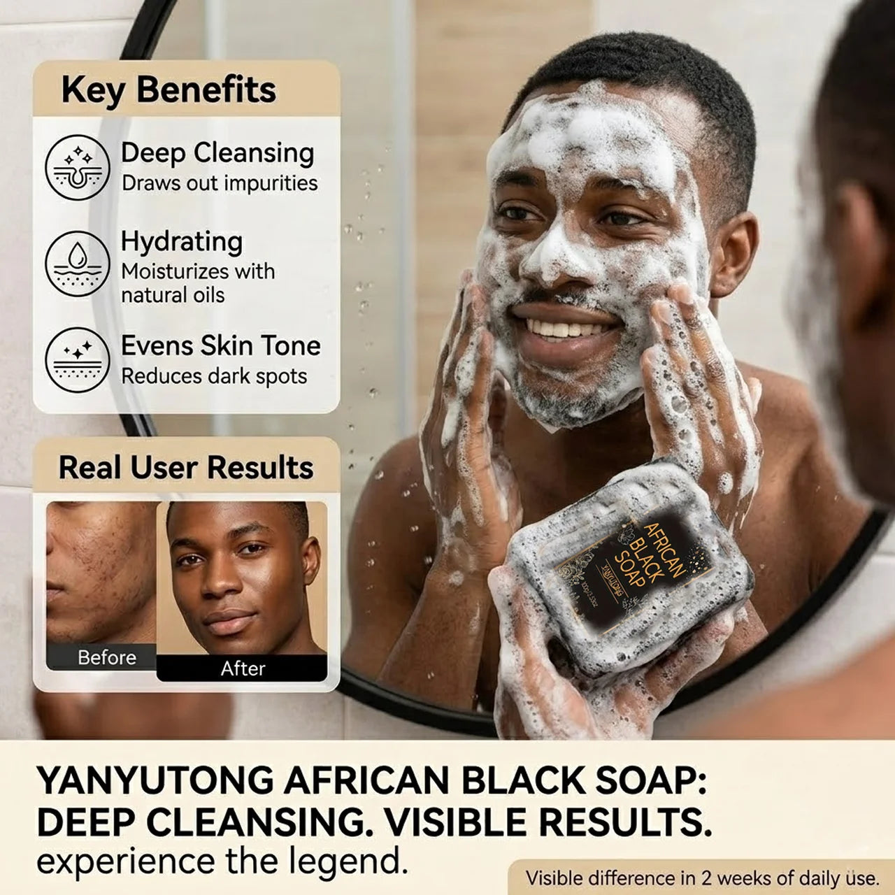 African Black Soap, Contains Shea Butter Oil, Moisturizing Cleansing Soap, Deep Cleansing, Hydrates the Skin, Enhances Skin Tone Oasis Select