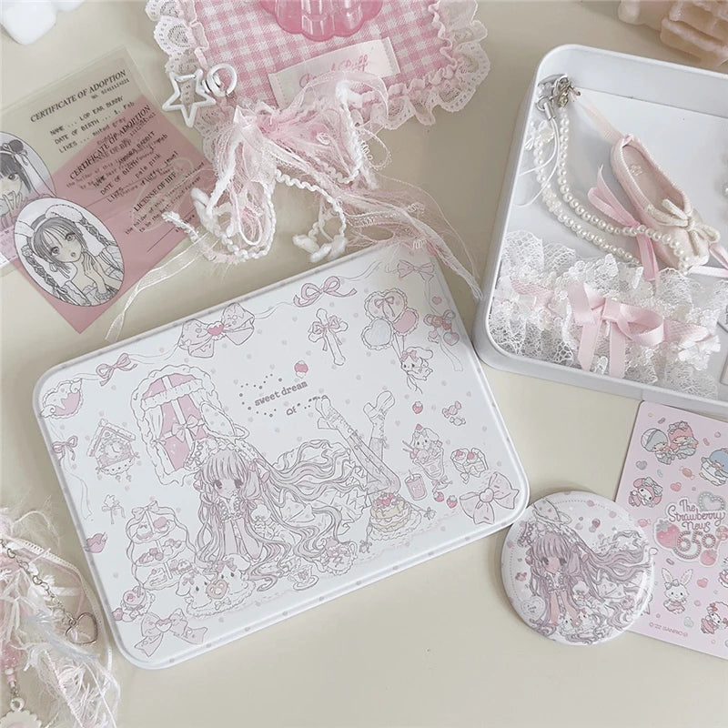 Iron Storage Box Cute Cartoon Girl Desktop Sundry Storager Organizer Kawaii Jewelry Box Pink Floral Container Home Decor Oasis Select