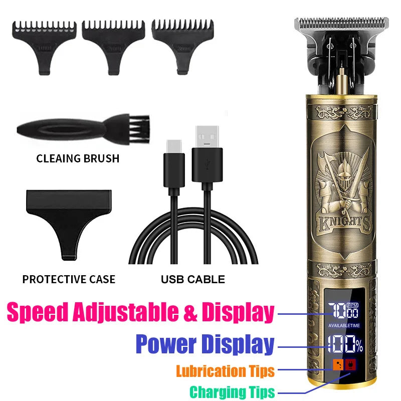 Vintage Cordless Hair Clippers For Men Electric Beard Trimmer Shaver Zero Gapped Hair Clippers Cutting Grooming Kit/Accessories Oasis Select 068-Knight