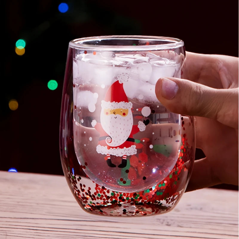 4pcs Santa Cartoon Double-Wall Insulated High Borosilicate Glass Set, Reusable Christmas Holiday Gift for Family and Friends Oasis Select