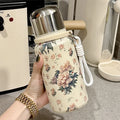 Cute Floral Insulated Stainless Steel Water Bottle with Lid - Leak-Proof, Portable Cup for Outdoor Travel, Camping, Water Bottle Oasis Select white-peony 450ml